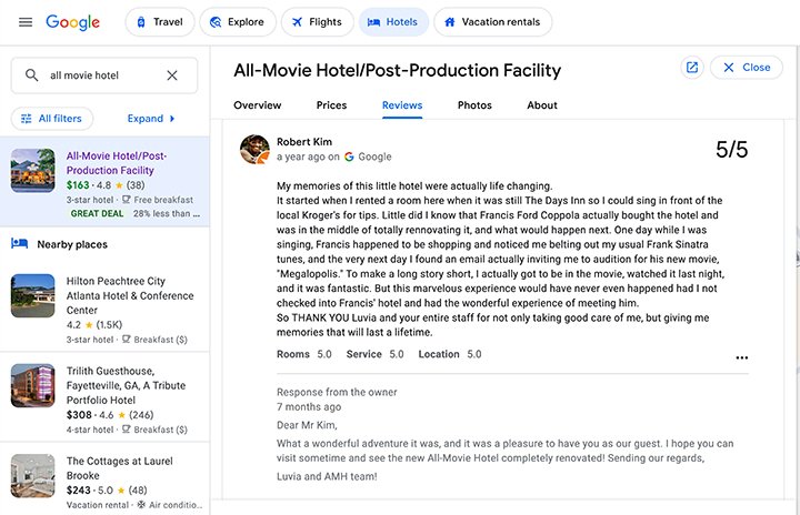 All-Movie Hotel GOOGLE REVIEW